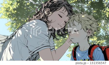 幼い我が子の悩みの相談にのっている母親 131356547