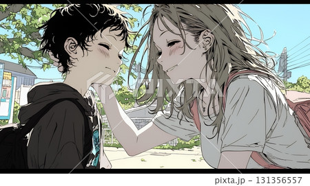 幼い我が子の悩みの相談にのっている母親