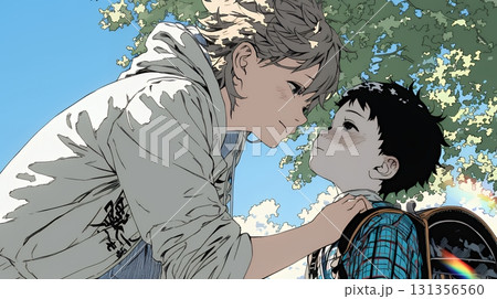 幼い我が子の悩みの相談にのっている母親