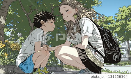 幼い我が子の悩みの相談にのっている母親 幼い我が子の悩みの相談にのっている母親 131356564