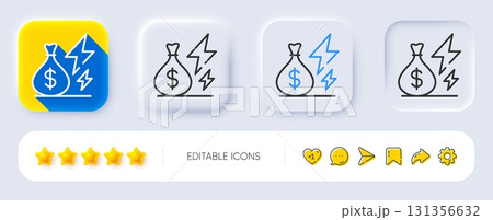 Electricity price line icon. Neumorphic, Flat shadow, 3d buttons. Electric power inflation sign. Energy crisis symbol. Line electricity price icon. Social media icons. Vector 131356632