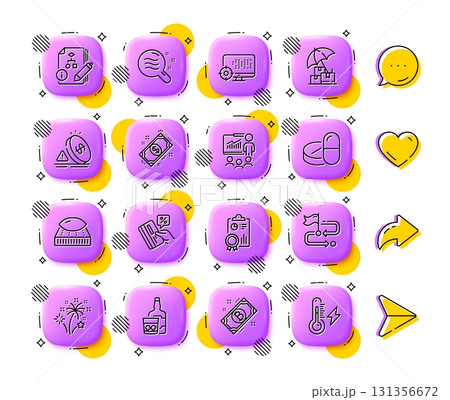 Bitcoin, Mattress and Seo line icons. App 3d buttons. Social media comment, share, like icons. Pack of Delivery insurance, Whiskey glass, Inflation icon. Vector Bitcoin, Mattress and Seo line icons. App 3d buttons. Social media comment, share, like icons. Pack of Delivery insurance, Whiskey glass, Inflation icon. Vector 131356672