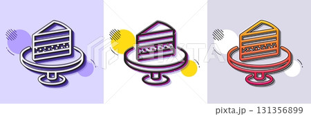 Cake line icon. Halftone dotted pattern. Gradient icon with grain shadow. Sweet dessert sign. Confectionery or pastry symbol. Line cake icon. Various designs. Vector 131356899