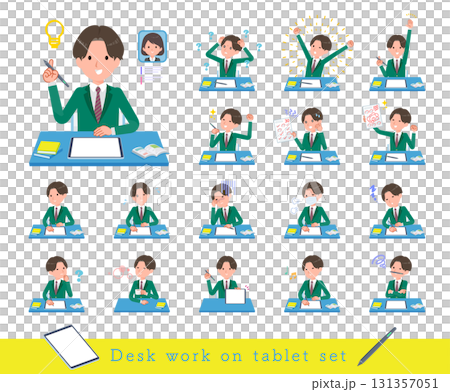 A set of blazer male students studying on a tablet device A set of blazer male students studying on a tablet device 131357051