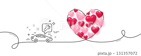 Spanner tool line icon. Continuous line big heart. Car repair service sign. Fix instruments symbol. 3d hearts in heart shaped loop. Car service single line ribbon. Loop curve pattern. Vector Spanner tool line icon. Continuous line big heart. Car repair service sign. Fix instruments symbol. 3d hearts in heart shaped loop. Car service single line ribbon. Loop curve pattern. Vector 131357072