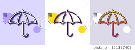 Umbrella line icon. Halftone dotted pattern. Gradient icon with grain shadow. Rain defence sign. Safe insurance symbol. Line umbrella icon. Various designs. Vector 131357402