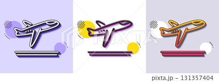 Airport departure plane line icon. Halftone dotted pattern. Gradient icon with grain shadow. Airplane take off sign. Flight symbol. Line departure plane icon. Various designs. Vector Airport departure plane line icon. Halftone dotted pattern. Gradient icon with grain shadow. Airplane take off sign. Flight symbol. Line departure plane icon. Various designs. Vector 131357404