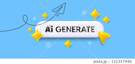 Generate AI search bar. Share plane line icon. Generate AI. Artificial intelligence sign. Ai technology symbol. Search button with 3d sparkles. Vector 131357448
