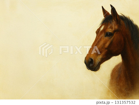 写実的な馬の絵、オフホワイトの背景のコピースペース 131357532