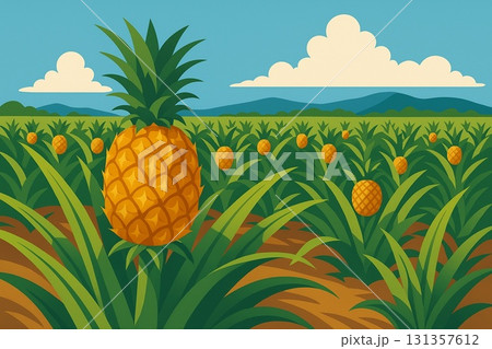 パイナップル畑　収穫前　南国　ベクター 131357612