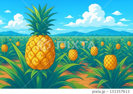 パイナップル畑　収穫前　南国　アニメ調 131357613