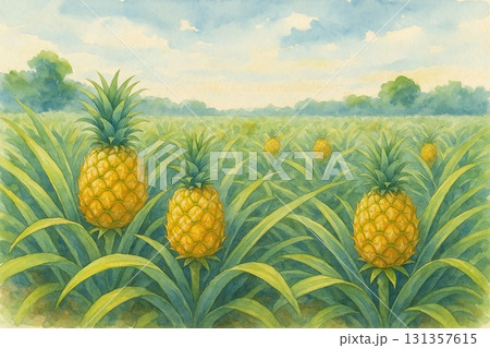 パイナップル畑　収穫前　南国　水彩画 131357615