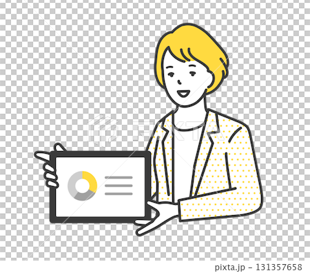 一位女顧問在平板電腦上講解的插圖素材 131357658