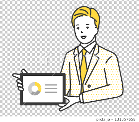 一位男性顧問指著白板解釋的插畫素材 一位男性顧問指著白板解釋的插畫素材 131357659