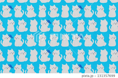 たくさんの猫のパターン(グレー×ライトブルー) 131357699