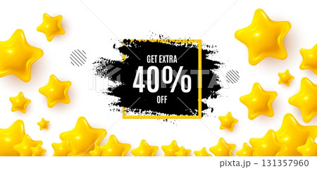Sale frame winner banner with 3d stars. Golden stars banner. Get 40 percent off paint brush banner. Discount square frame. Sale tag icon. Review rate background. Vector 131357960