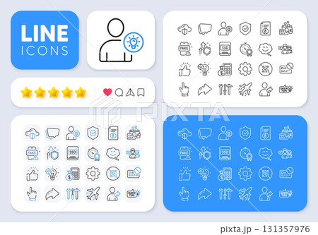 Cursor, Education idea and Best result line icons for web app. Message, Share, Like social media icons. Pack of Fake news, Refer friend, Improving safety pictogram icons. Vector 131357976