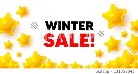 Winter sale winner banner with 3d stars. Golden stars banner. Winter Sale tag. Special offer price sign. Advertising Discounts symbol. Review rate background. Vector 131358043