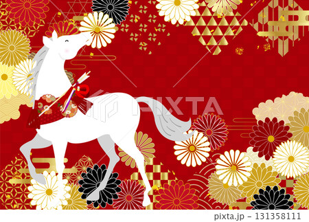 午　年賀状　干支　背景 131358111