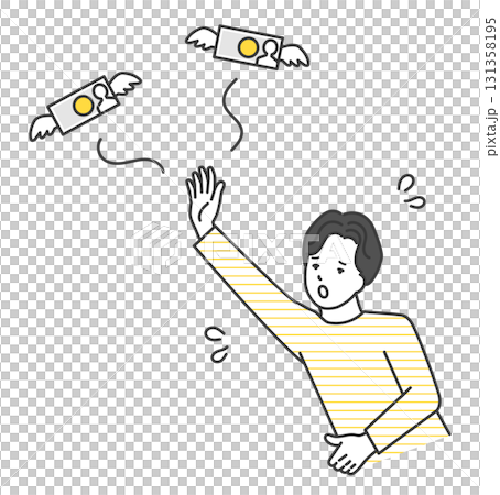 Illustration of a man chasing flying money 131358195