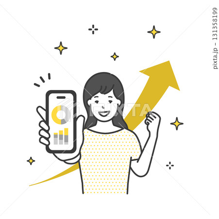 スマートフォンを持ってガッツポーズをする笑顔の女性のイメージイラスト素材 スマートフォンを持ってガッツポーズをする笑顔の女性のイメージイラスト素材 131358199