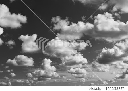 青空に散らばる白い雲 積雲　b-7 モノクロ 131358272