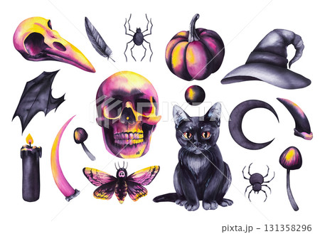 Halloween hand-drawn watercolor illustration 131358296