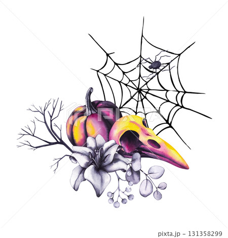 Halloween hand-drawn watercolor illustration 131358299