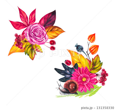 Autumn Watercolor Set Hand Drawn Watercolor 131358330