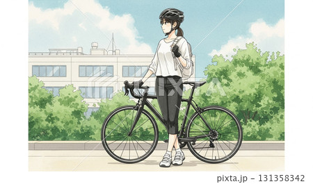 ロードバイクと若い女性 131358342
