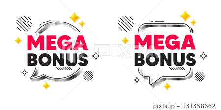 Mega bonus chat speech bubble. Social media concept. Mega bonus tag. Special offer sign. Sale promotion symbol. 3d flare stars chat bubble. Vector Mega bonus chat speech bubble. Social media concept. Mega bonus tag. Special offer sign. Sale promotion symbol. 3d flare stars chat bubble. Vector 131358662