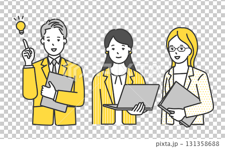 Simple image of three working business people Illustration material 131358688