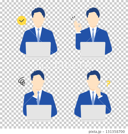A simple image of a working male business person and a computer. Illustration material A simple image of a working male business person and a computer. Illustration material 131358700