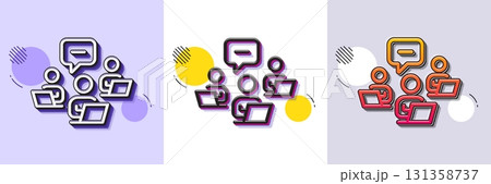 Teamwork line icon. Halftone dotted pattern. Gradient icon with grain shadow. Remote office sign. Team employees symbol. Line teamwork icon. Various designs. Vector 131358737