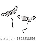 飛んでいく紙幣のシンプルな線画イラスト 131358856
