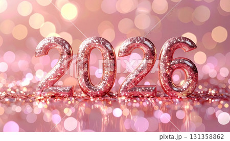 ピンクゴールドのキラキラ数字2026背景イラスト 131358862