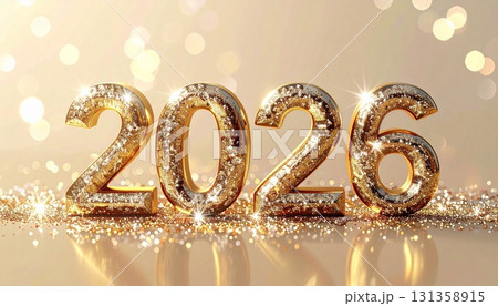 シャンパンベージュのキラキラ数字2026背景イラスト シャンパンベージュのキラキラ数字2026背景イラスト 131358915