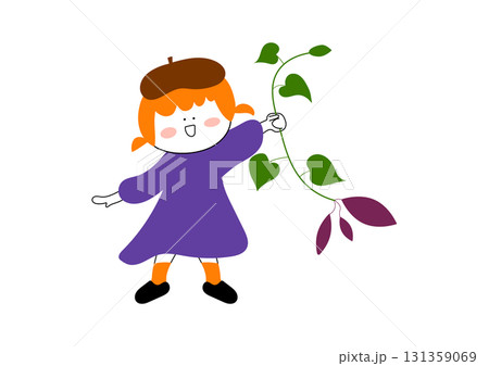 さつまいもを収穫した女の子のイラスト素材 131359069
