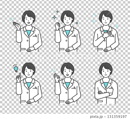 笑顔でポーズをとる医者のアイコンセット イラスト素材 笑顔でポーズをとる医者のアイコンセット イラスト素材 131359197