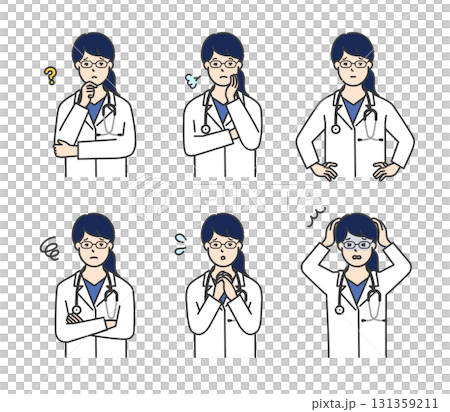 Anxious/troubled face doctor icon illustration material set Anxious/troubled face doctor icon illustration material set 131359211
