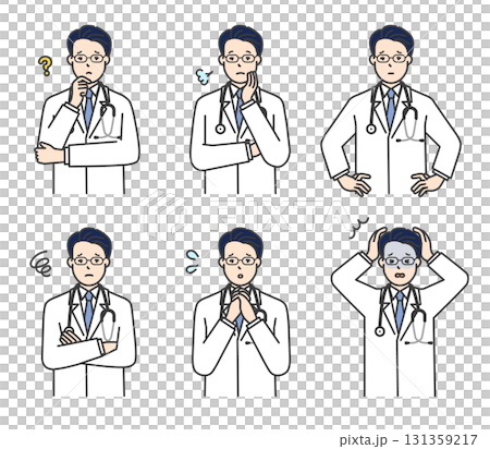 不安・困り顔の医者のアイコン イラスト素材セット 不安・困り顔の医者のアイコン イラスト素材セット 131359217