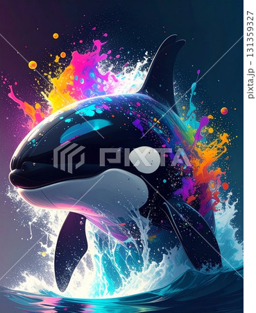 海からジャンプする可愛いシャチ 131359327