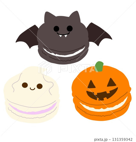 ハロウィン仕様のマカロン（コウモリやおばけの顔入り） 131359342
