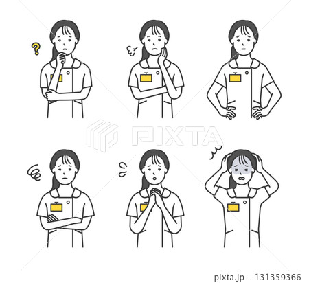 不安・困り顔の看護師のアイコンセット イラスト素材 不安・困り顔の看護師のアイコンセット イラスト素材 131359366