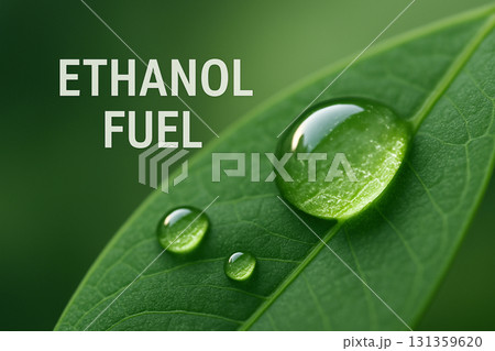 AI generated macro photo of ethanol fuel droplets on a fresh green leaf symbolizing renewable energy clean fuel sustainability and eco friendly innovation with abstract natural detail 131359620