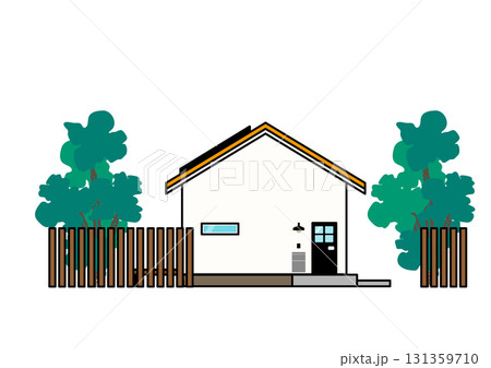 太陽光パネルのあるシンプルな平家風住宅外観ベクターイラスト|省エネ・パッシブデザイン 太陽光パネルのあるシンプルな平家風住宅外観ベクターイラスト|省エネ・パッシブデザイン 131359710