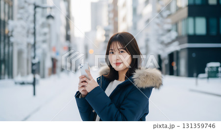 冬の雪景色と女性のポートレート 冬の雪景色と女性のポートレート 131359746