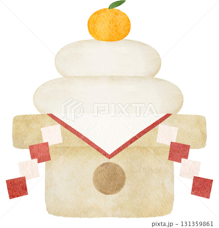 水彩風の鏡餅のイラスト 131359861