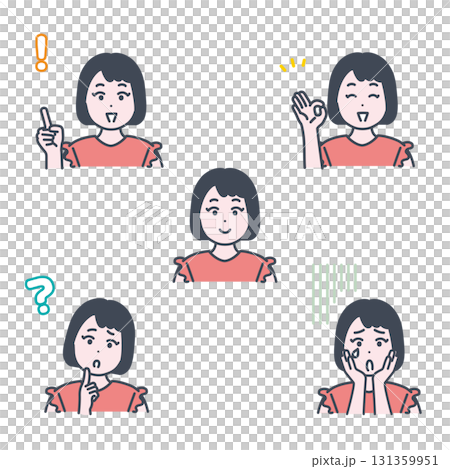 小学生くらいの女の子の表情イラスト素材セット 131359951