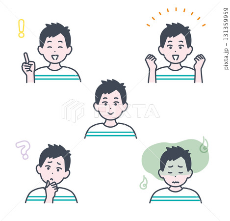 小学生くらいの男の子の表情イラスト素材セット 131359959